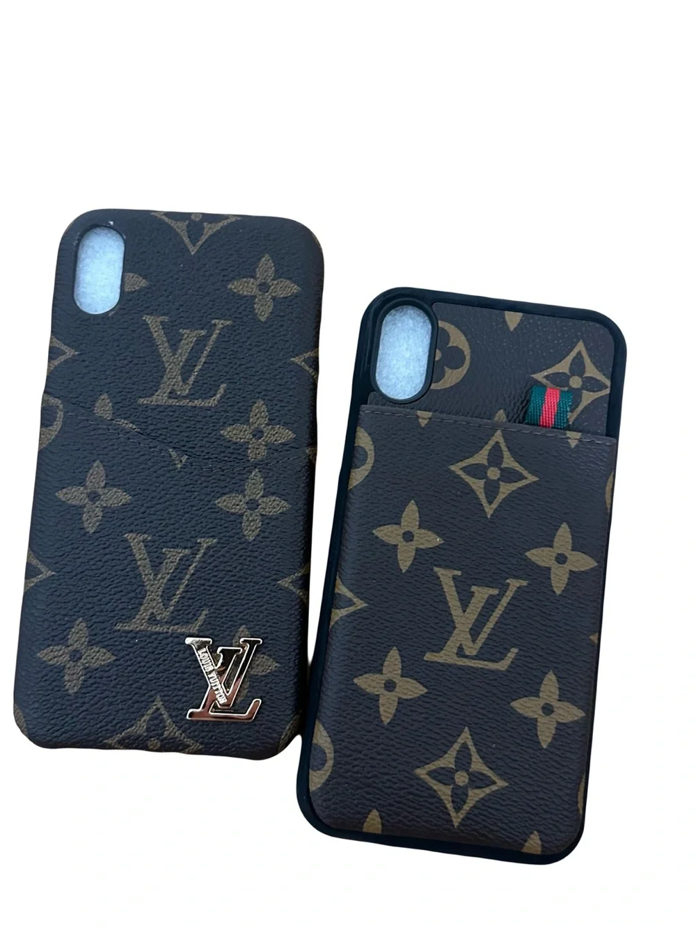 Louis Vuitton LV Monogram Brown Leather iPhone X Case with Card Pocket Set